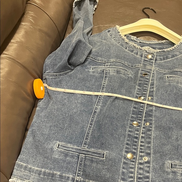 Dark Blue Denim Jacket with Frayed Trim - Picture 3 of 5